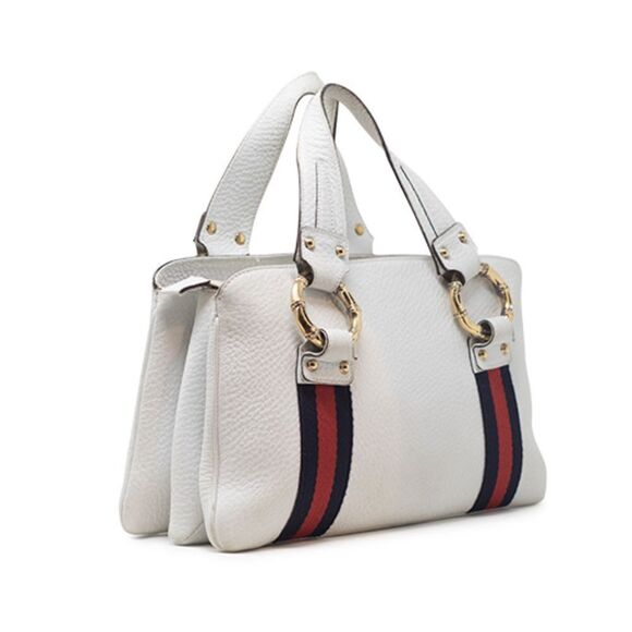 Tom Ford for Gucci Creamy White Leather Web Sherry Line Bamboo Tote Bag RARE - Picture 5 of 16